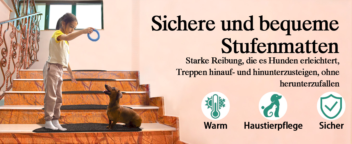 Anti-Slip Stair Treads - 15 Piece Set - 22x65 cm - Adhesive, Non-Slip Carpet for Wooden Stairs - Beige-Brown