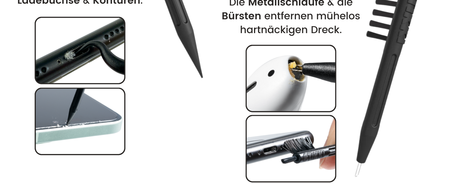 Клейка губка для чищення телефону та навушників STIKKI - професійний набір для чищення з щітками та інструментом для роз'ємів USB-C та Lightning. Чистить важкодоступні місця, сумісний з Airpods, iPhone та іншими пристроями.