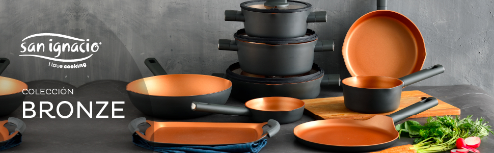 Сковорода SAN IGNACIO бронзова, лита з алюмінію з антипригарним покриттям 28x28x4.5 см, для всіх типів плит