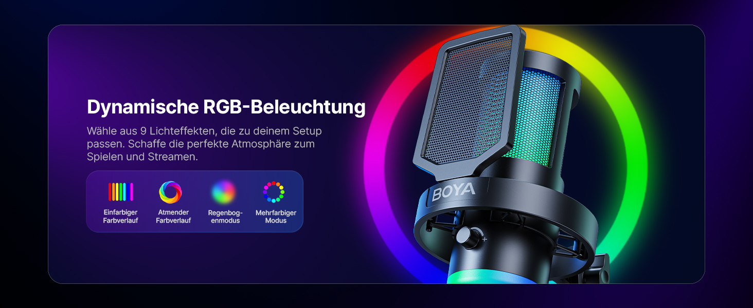 BOYA G30 USB Мікрофон для Ігор та Стрімінгу з RGB підсвіткою, шумозаглушенням, поп-фільтром. Конденсаторний мікрофон для ПК/PS4/PS5
