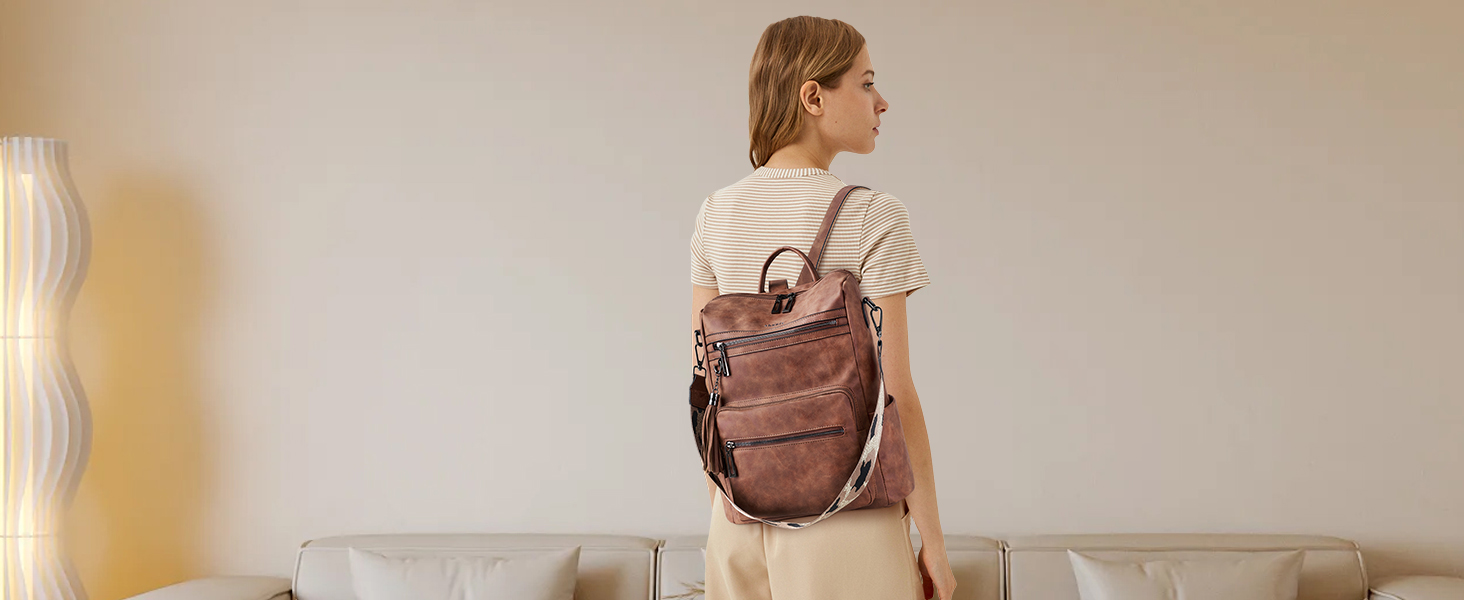 Шкіряний рюкзак-трансформер для жінок Shrrie: стильний рюкзак-сумка, Daypack, двоколірний каштано-коричневий