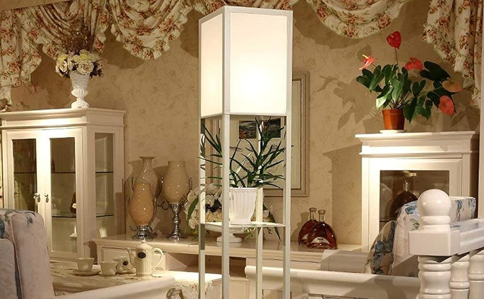 Стельова лампа YU YUSING з полицями, 1,6м, LED, E27, для вітальні, спальні, офісу (біла)