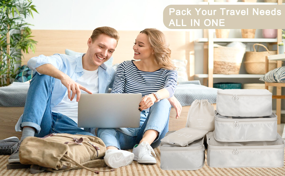 Органайзер для валізи - набір 8 штук: packing cubes для подорожей, система організації валізи, бежевий колір