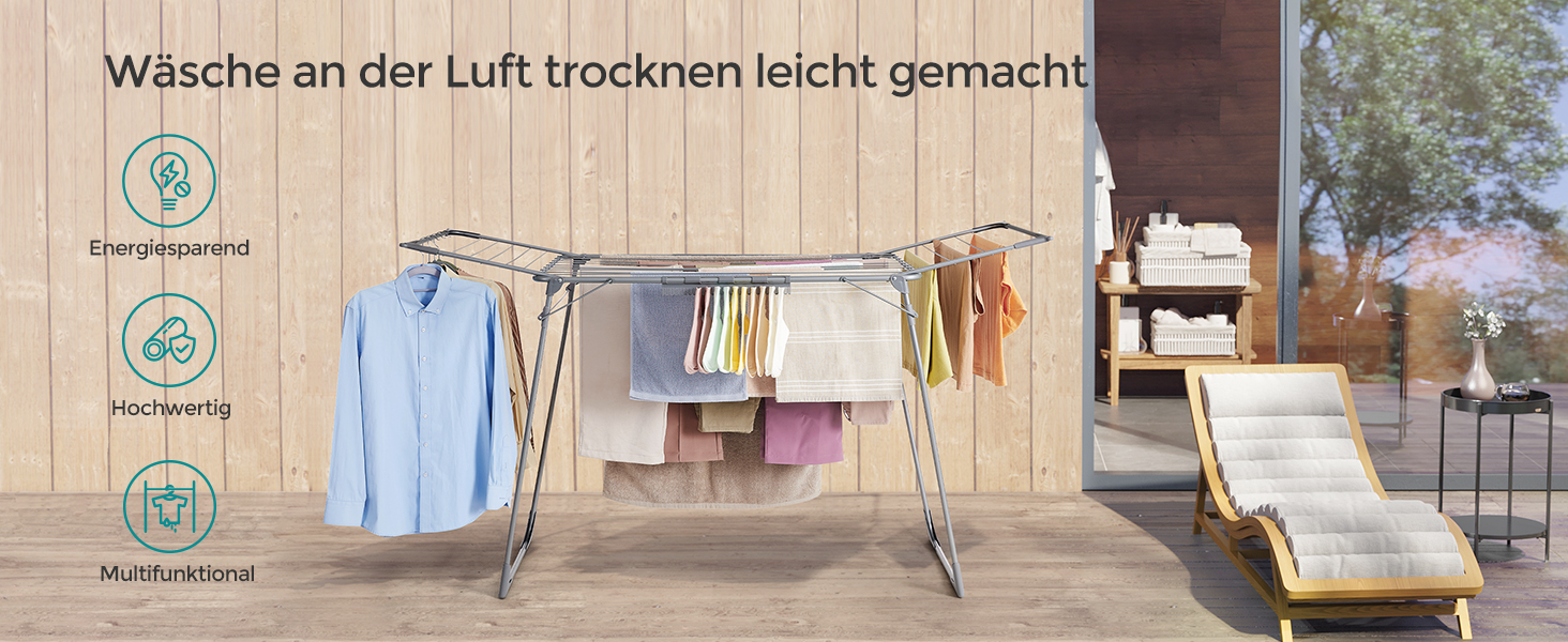 SONGMICS Сушарка для білизни на підставці, сіра, 52.5 x 173 x 96.5 см, з тримачем для шкарпеток, для одягу, рушників, металева