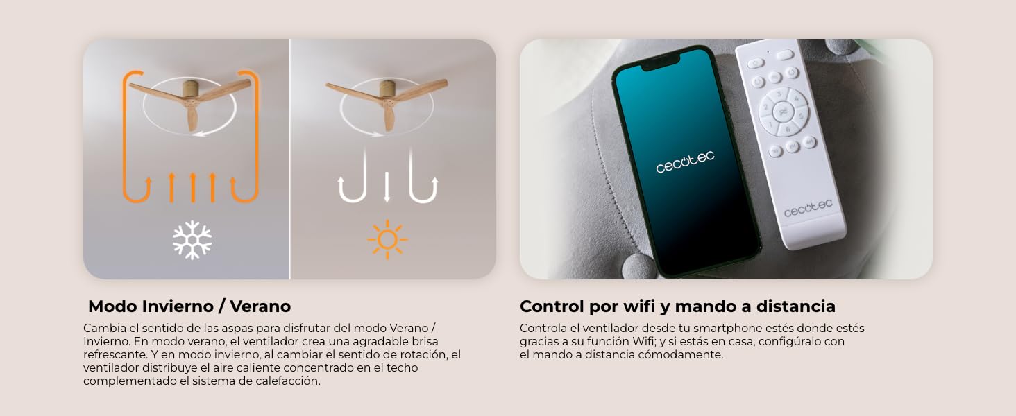 Вентилятор стельовий Cecotec EnergySilence Aero 5500 Aqua IronDarkWood Connected, двигун DC 40W, Wi-Fi, для дому та вулиці, 3 лопаті, 6 режимів, металік та темно-коричневий сталь | темне дерево