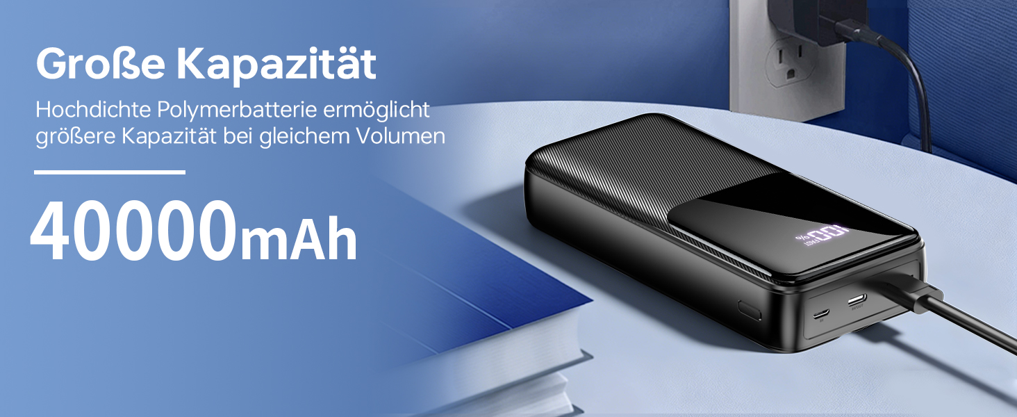 Power Bank 40000mAh 22.5W PD USB-C: Зовнішній акумулятор з 3 портами та 2 кабелями, сумісний з iPhone, Android