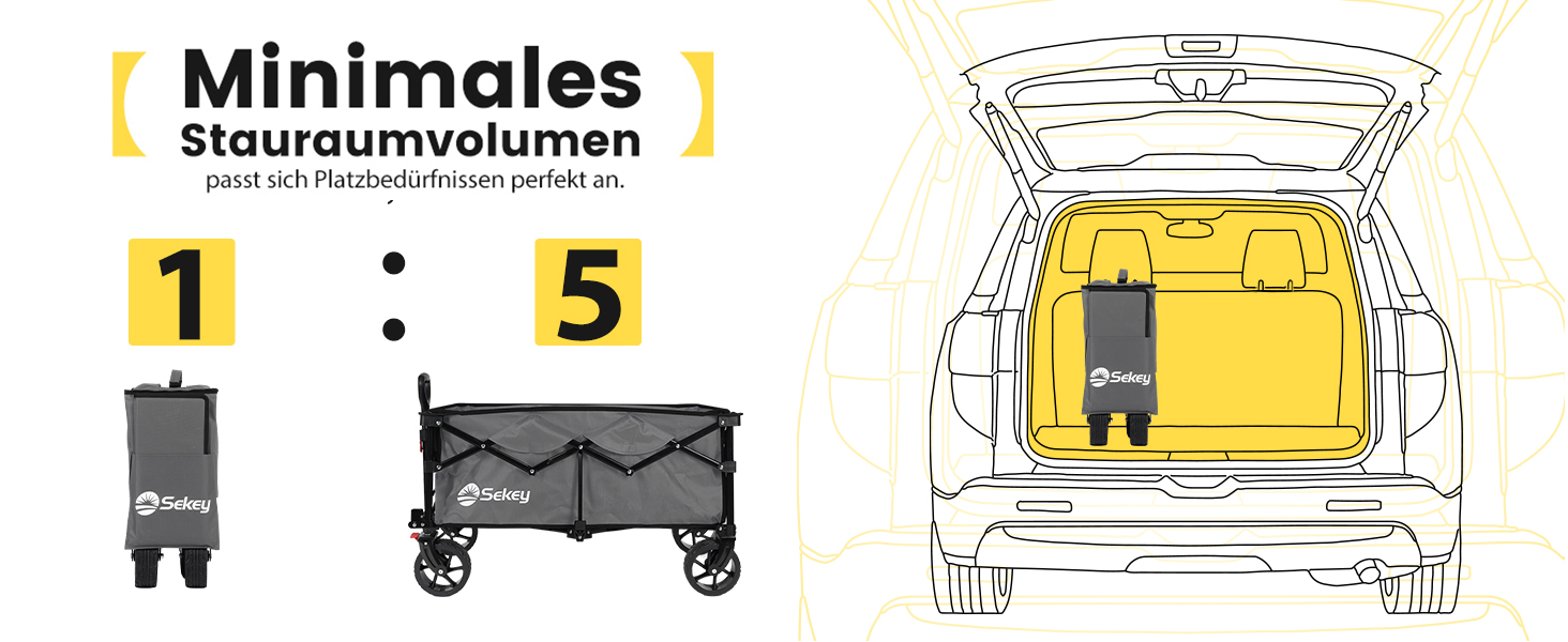 Bollerwagen Sekey XXXL: Складна вантажна платформа з великим об'ємом 150л, 200кг вантажопідйомністю, широкі колеса для бездоріжжя, антрацит