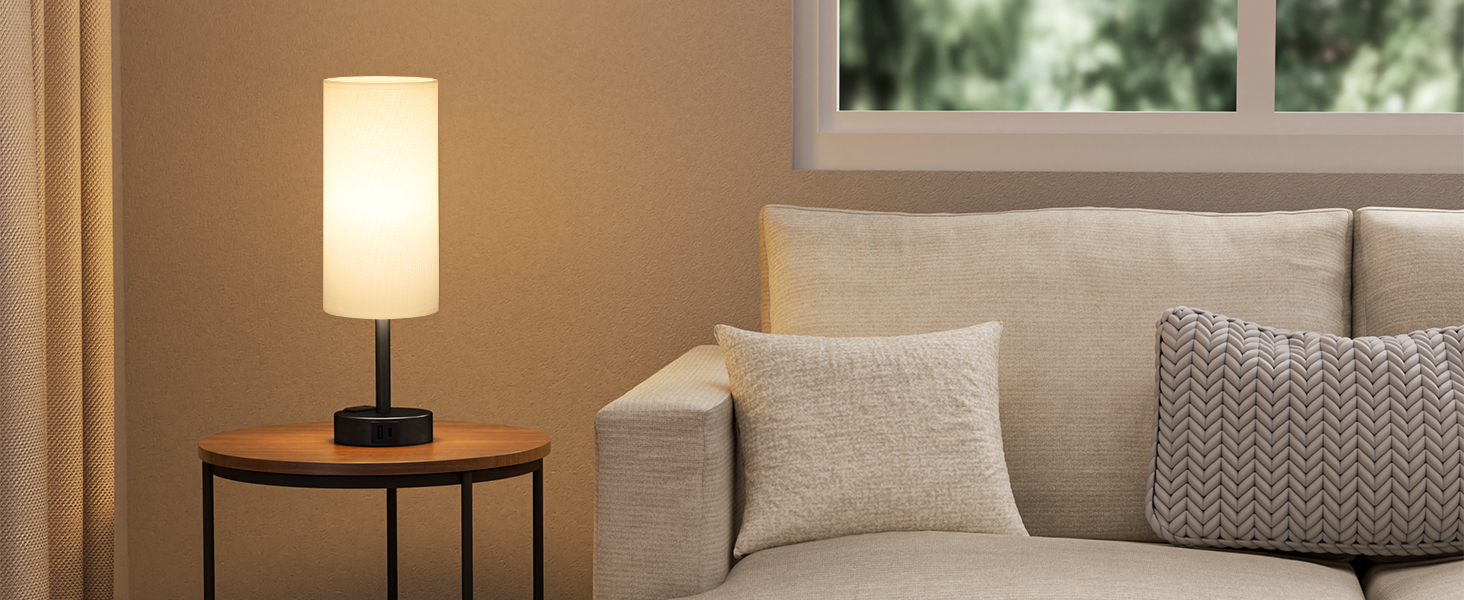 Настільна лампа Kakanuo з торшером, USB-порт, регулювання яскравості, тканинний абажур, для спальні, вітальні, дитячої кімнати, офісу (з лампочкою), білий A