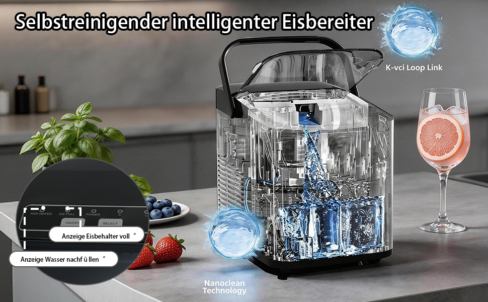 Льодогенератор Eiswürfelmaschine 24 год, 9 кубиків за 6 хв, 2 розміри льоду (Bullet), самоочищення, 14 кг, ручка, лопатка, кошик для вечірок, офісу, кемпінгу