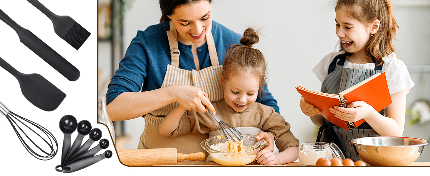 Набір кухонних аксесуарів Czemo 43 шт. з силікону: кухонні помічники, посуд, лопатки, ложки, чорний