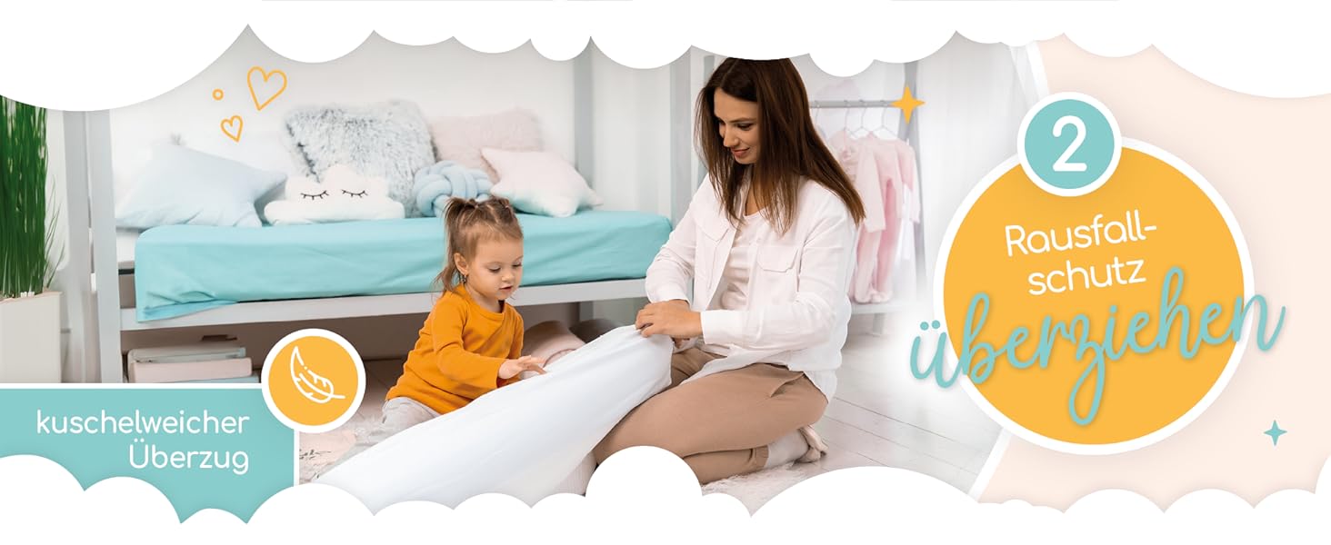 Надувне дитяче ліжко для подорожей - ліжко з захистом від падіння та вбудованим насосом - Портативне дитяче туристичне ліжко з тканиною Oeko-Tex - Ідеально для кемпінгу, готелів та дому (1 шт, 180 см)