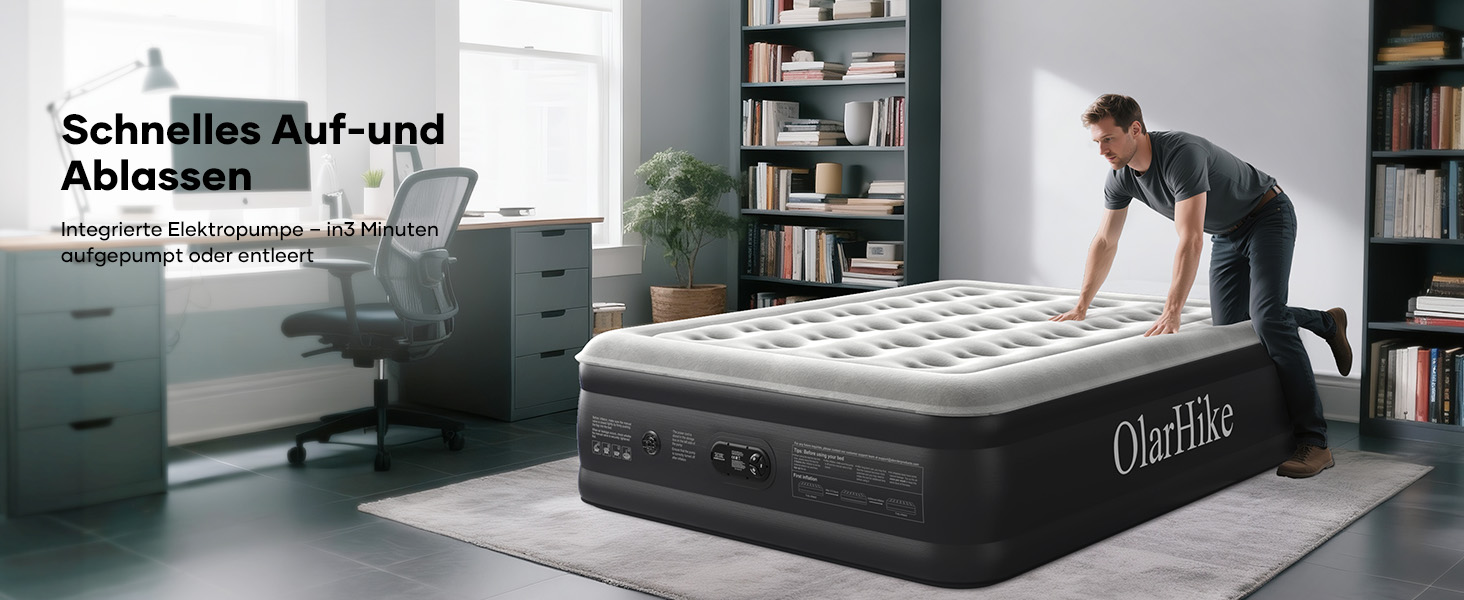 Надувний матрац OlarHike для кемпінгу та дому - 200 x 140 x 46 см, самонадувний, на 2 особи