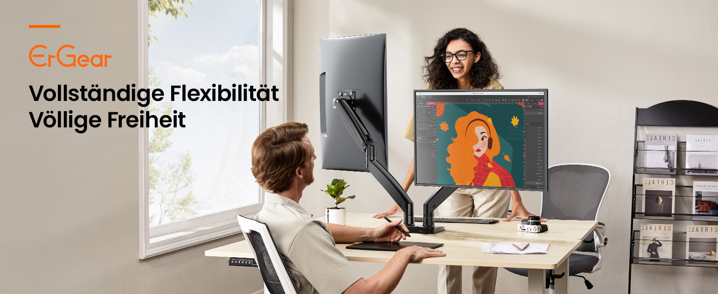 Підставка для монітора ErGear 2 монітори до 40 дюймів, 12 кг, USB, VESA 75x75/100x100 мм