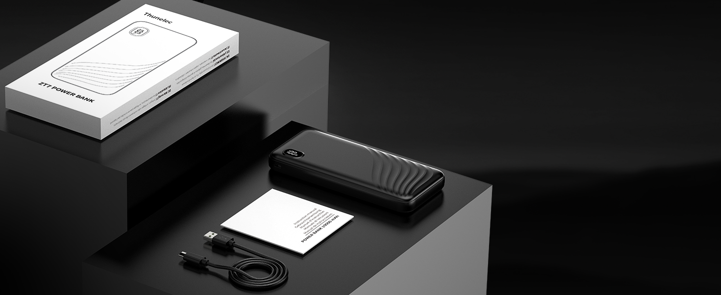 Power Bank Thunelec 10000mAh 22,5W з USB-C (PD, QC 3.0) - компактний зовнішній акумулятор для смартфону та планшета, LED дисплей, темно-синій