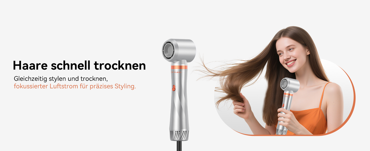 Фен-щітка Air Styler 5-в-1: стайлер, локони, об'єм, сушка, випрямлення. Потужність 800W, для жінок, помаранчевий колір