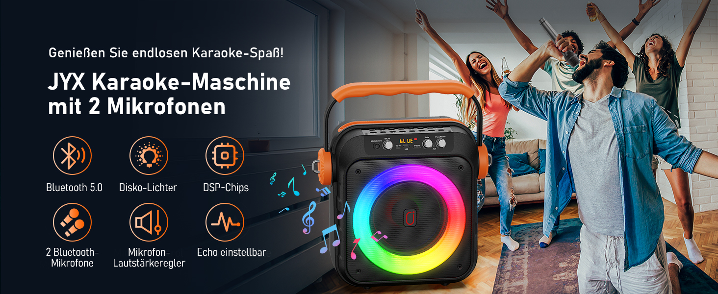 Караоке машина JYX MS80 з 2 мікрофонами, Bluetooth, LED-підсвітка