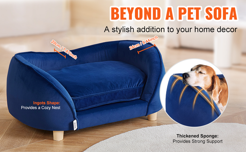 Диван для домашніх тварин VEVOR: м'яке ліжко для собак та котів, 30 кг, блакитний, 71x51x11 см