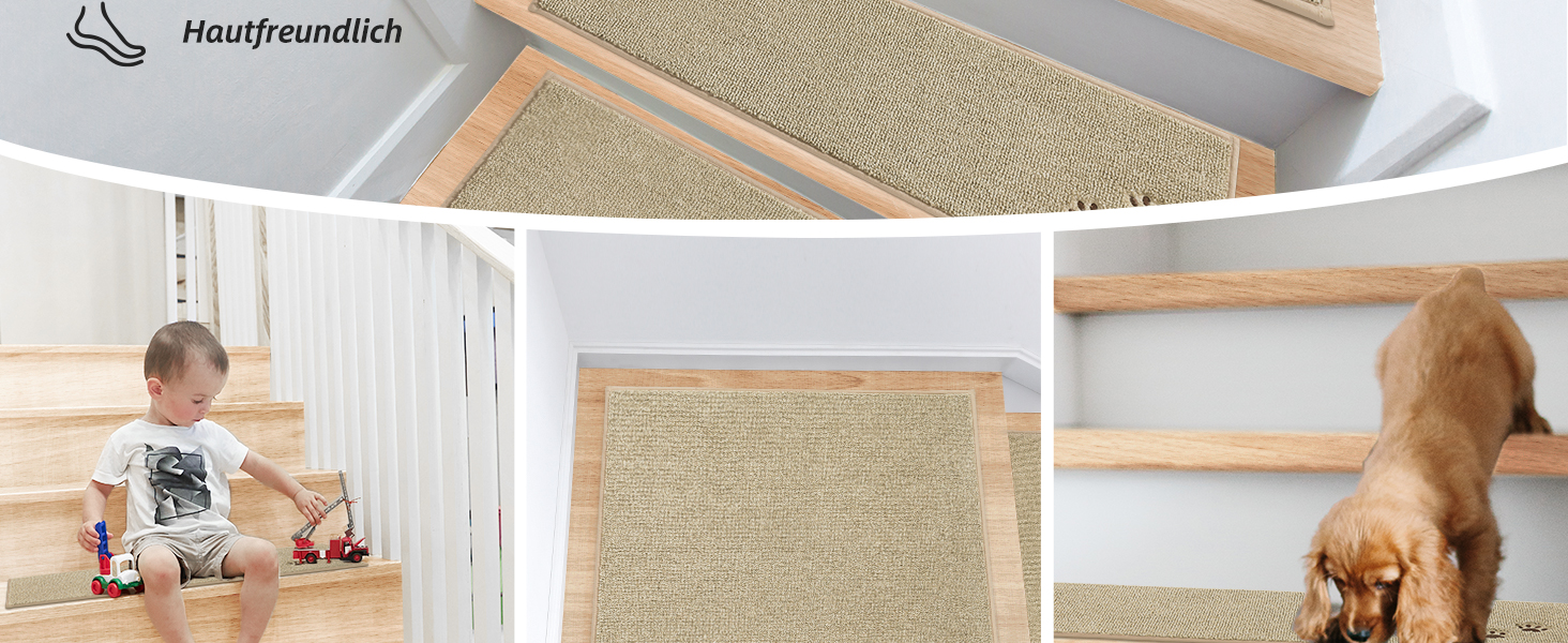 BEQHAUSE Non-Slip Stair Treads - 15 Piece Set, Washable Carpet for Stairs - Safe for Kids, Seniors & Pets, 22x70cm, 100% Polyester with TPE Backing