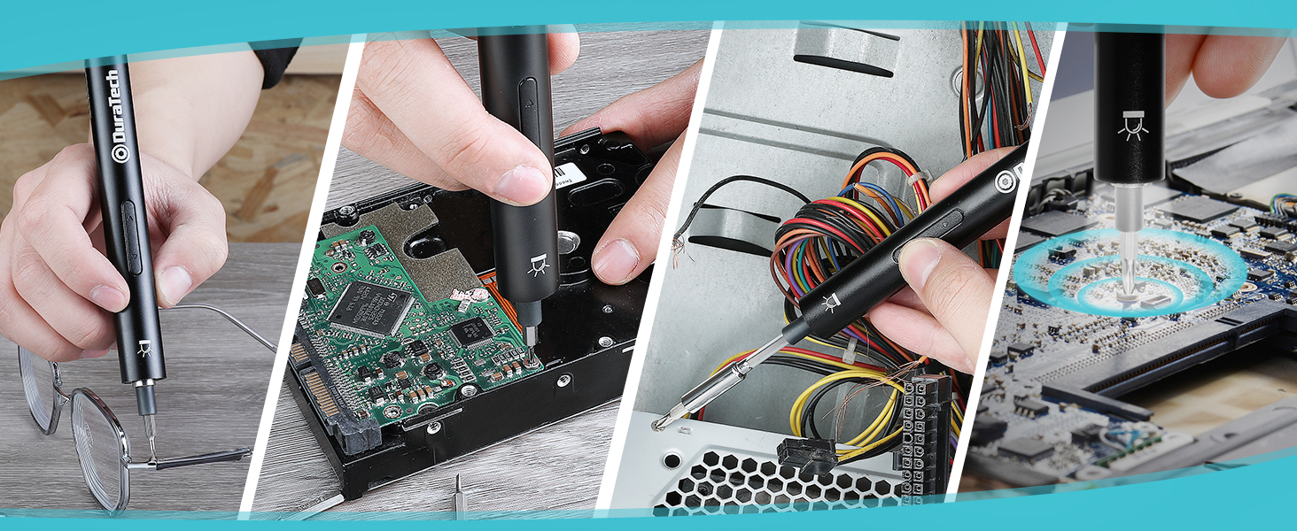 DURATECH Набір прецизійних електричних викруток з 50 бітами. Міні-набір електричних викруток 3,6 В з LED-підсвічуванням для годинників, ноутбуків, окулярів, іграшок. Ідеально для майстрів, DIY-ентузіастів та ремонту техніки.