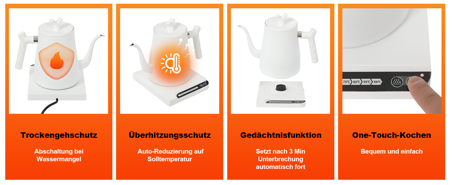 Електричний чайник-гозек Schwanenhals 1L, 1000W, регулювання температури 45-100°C, з підігрівом та захистом від перегріву