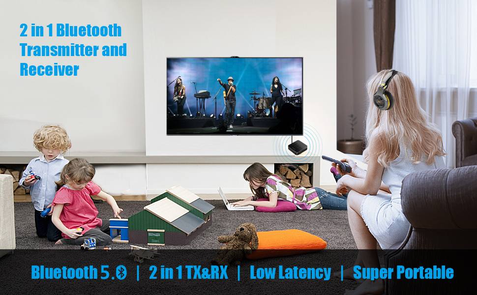 Bluetooth передавач/приймач 2-в-1, адаптер 5.0, HD, низька затримка, для TV, PC, навушників, динаміків, авто радіо (KN321)