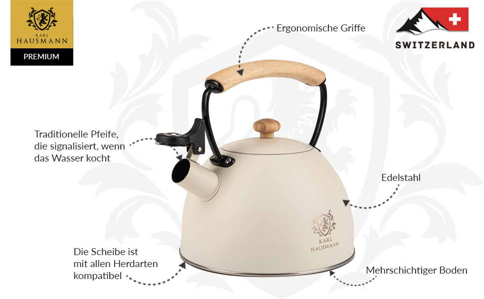 Індивідуальний чайник з нержавіючої сталі 2.5L з автоматичним свистком для індукційних, газових та електричних плит