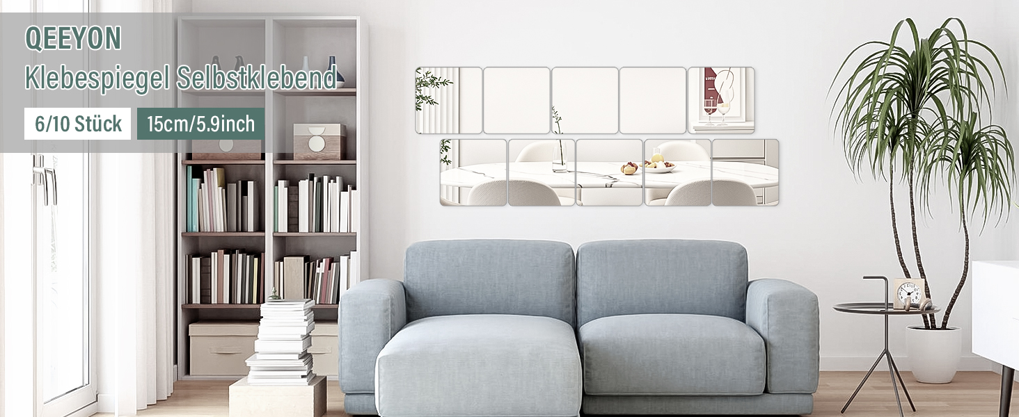 Дзеркала на клейкій основі, 20x20 см (10 шт.) з акрилової плівки, 2 мм - для ванної, вітальні, спальні, шафи