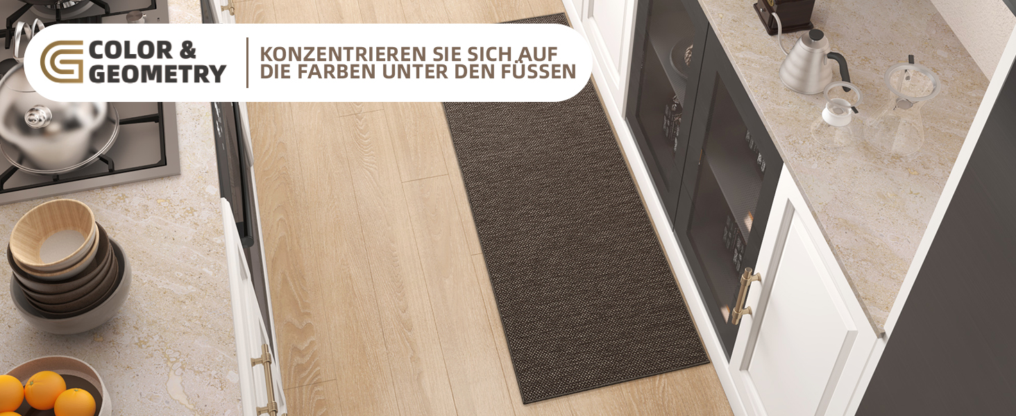 Килимок для кухні COLOR&GEOMETRY: неслизький, миючий, 61x183 см, 4 мм, тканинний, з гумовою основою. Килимок-довгий килим для підлоги перед умивальником, коридору (Коричневий, 43 x 120 см, прямокутний)