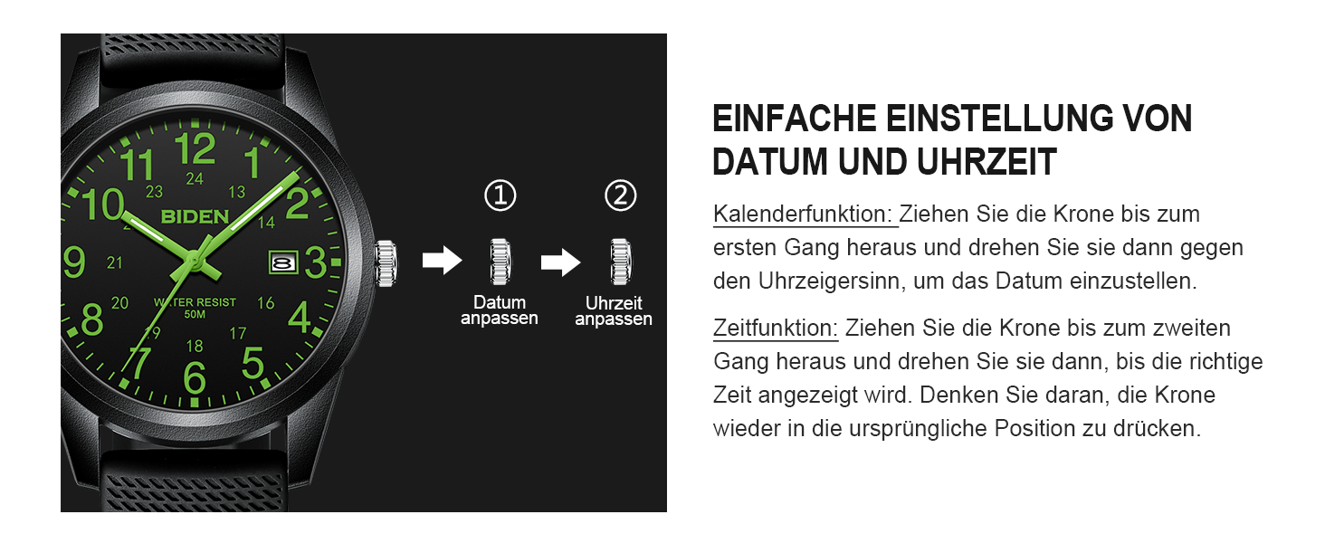 Чоловічий годинник: аналоговий кварцовий годинник з водозахистом 30M, стильний дизайн для чоловіків (чорний/зелений)
