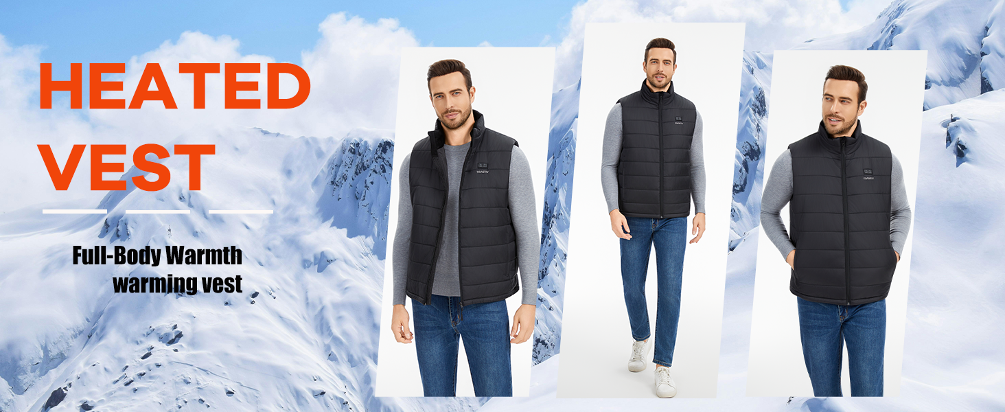 Обогреваемый жилет для мужчин с PowerBank 18400mAh, жилет з 8 зонами обігріву, чорний, L
