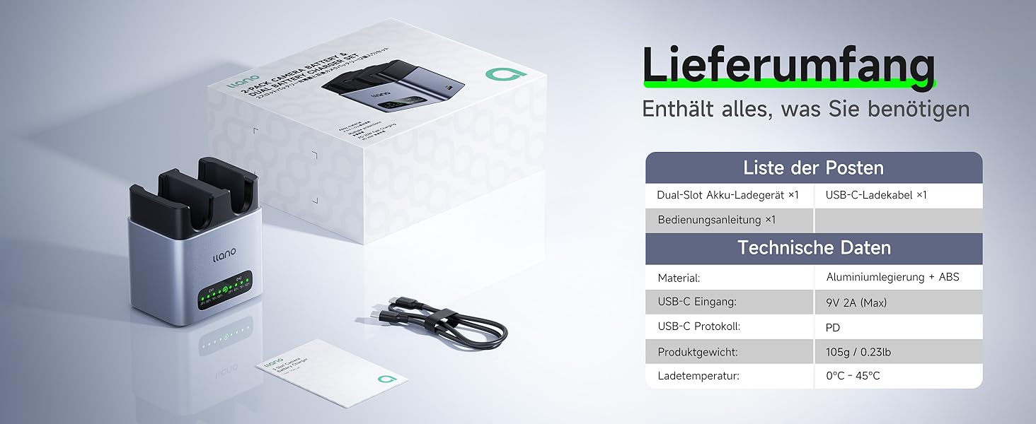 Зарядний пристрій для акумуляторів Canon LP-E6P/LP-E6NH: Dual-Slot, USB-C, LED-дисплей, сумісний з EOS R5/R6/R7 Mark II, 5D/6D/7D Mark II/III/IV, 60D/70D/80D/90D