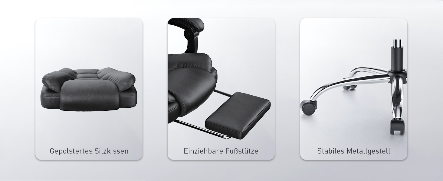 Офісний крісло-шезлонг для кухні/офісу Naspauluro: ергономічний комп'ютерний стілець з високою спинкою, підлокітниками та регулюванням висоти, функція нахилу, поворотний, з підніжкою (чорний)