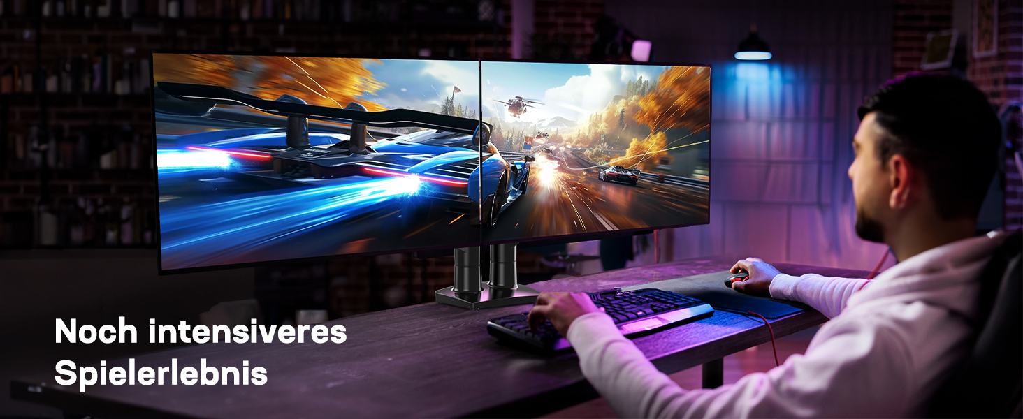 Кріплення для монітора HUANUO - 2 монітори, 13-32 дюйми, гнучкий, VESA 75/100, чорний