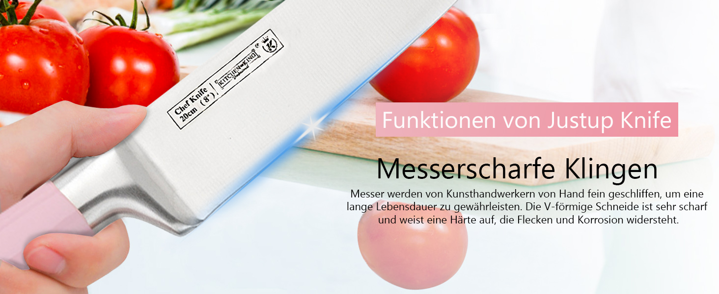 Набір кухонних ножів Justup 9шт з обертовим блоком, рожевий. Набір ножів з нержавіючої сталі з антипригарним покриттям, з точилкою для кухні.