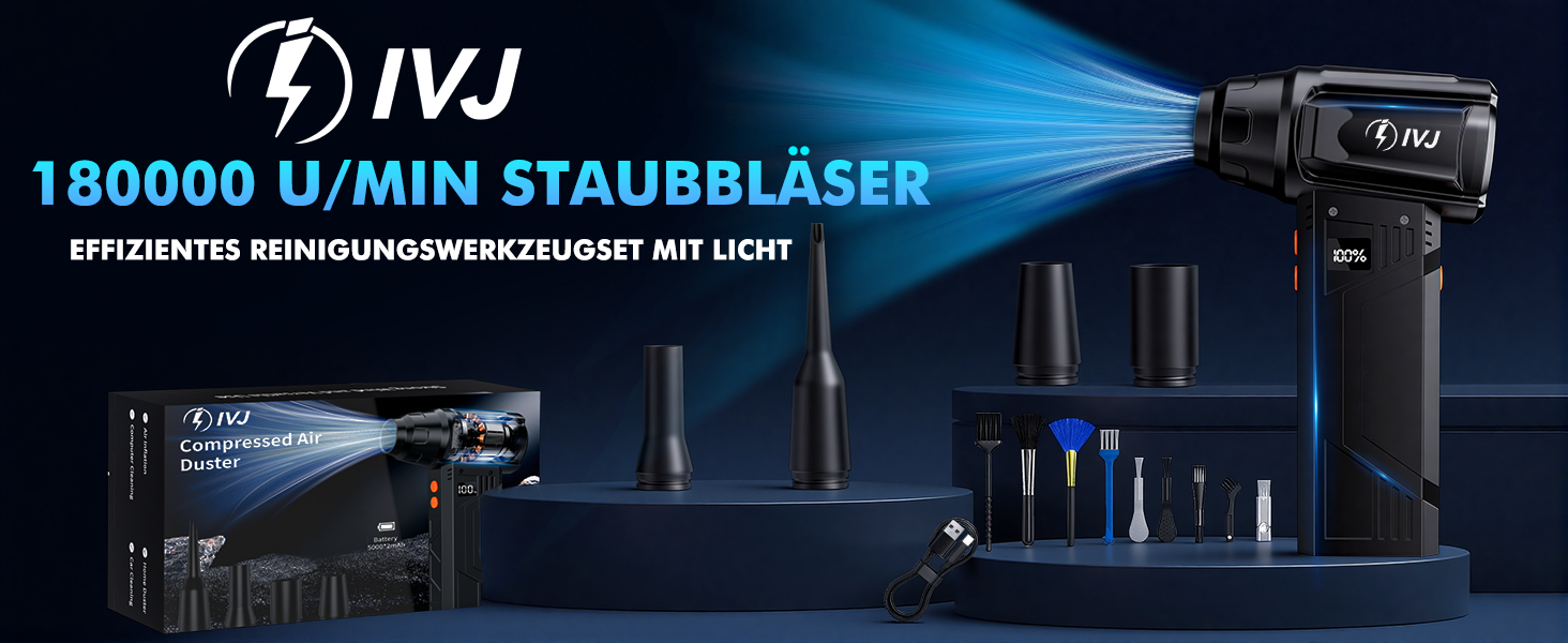 Електричний пилосос IVJ BL08: 4-ступеневий, 180000 об/хв, з акумулятором 10000mAh, USB, для чищення ноутбука, клавіатури, авто та офісної техніки