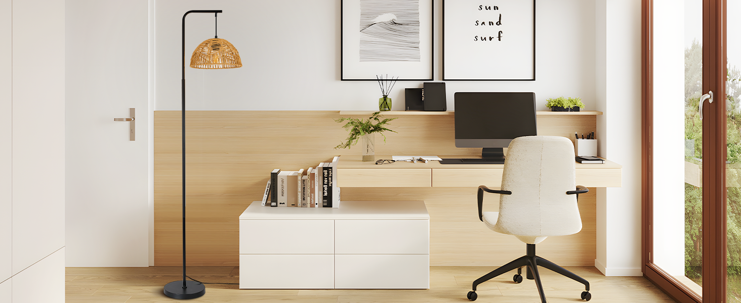 Торшер Rattan Boho - Стильний торшер для вітальні, спальні, тераси, офісу E27 164 см, чорний, з ніжкою-вимикачем