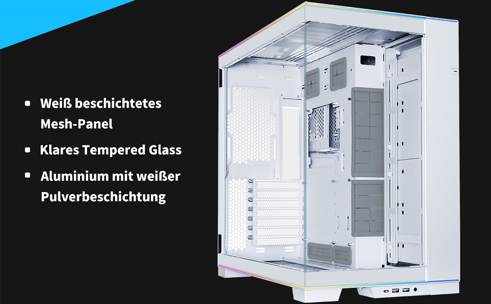 Корпус ПК Lian Li O11D EVO RGB чорний: сталь, алюміній, загартоване скло, підтримка GPU 455 мм, радіатори 420 мм, RGB-підсвітка