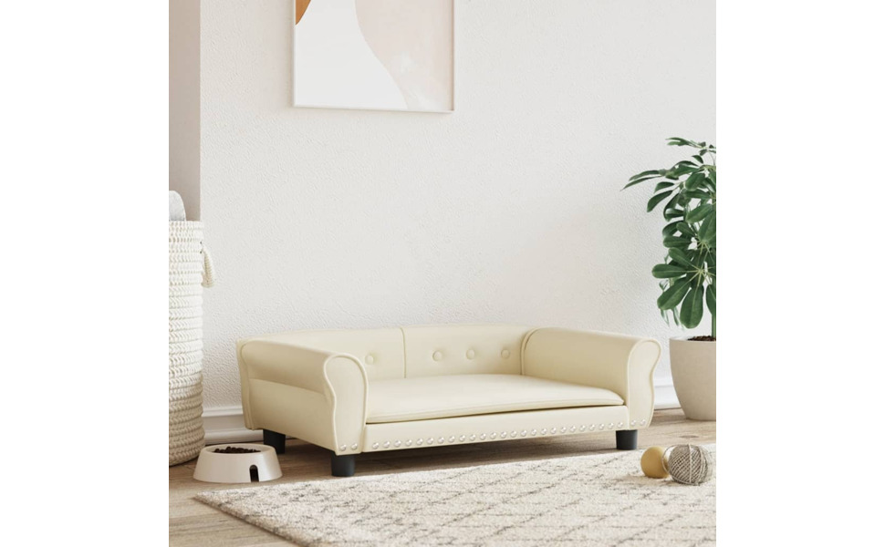 Крісло-ліжко для собак, м'яке ліжко для тварин, лежанка для маленьких собак та котів, сіре штучне шкіряне, 70 x 45 x 30 см