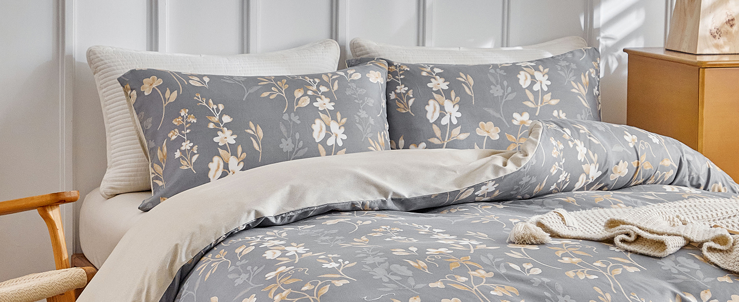 Комплект постільної білизни Tokokimo 220x240 3шт - комплект з 2 наволочками 80x80 см, з блискавкою, квітка, мікрофібра, для двоспального ліжка, сіро-коричневий