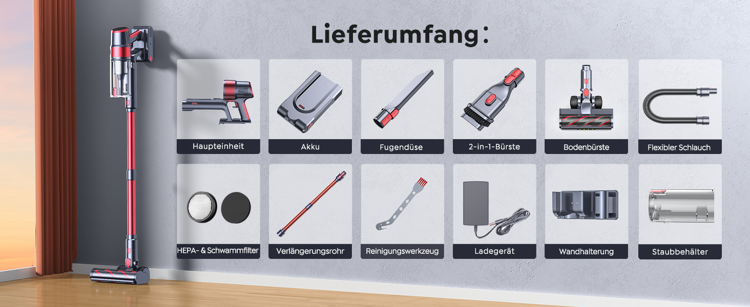 Бездротовий акумуляторний пилосос SunSare 600W з автоматичним режимом, сенсорним екраном та висувним шлангом 1м для твердих поверхонь, килимів та шерсті тварин