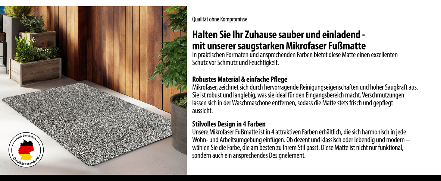 Килимок для підлоги DOMOPRIMA з мікрофібри, миючий, неслизький, надзвичайно поглинаючий та плоский – антибактеріальний, для внутрішнього та зовнішнього використання (Антрацит, 60x40 см)