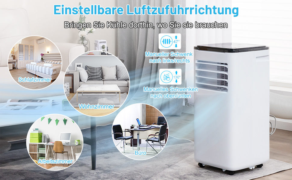 Мобільний кондиціонер COSTWAY 9000 BTU з витяжним шлангом: 4-в-1 (охолодження, вентилятор, обігрів, осушувач), з режимом сну, таймером 24 години, пультом дистанційного керування