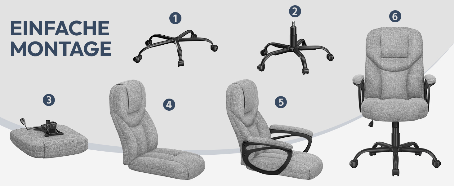 Офісне крісло Yaheetech для офісу та дому: ергономічний, з високою спинкою, регульований, комфортний, з м'яким наповнювачем, функція гойдання (сірий, поліестер)