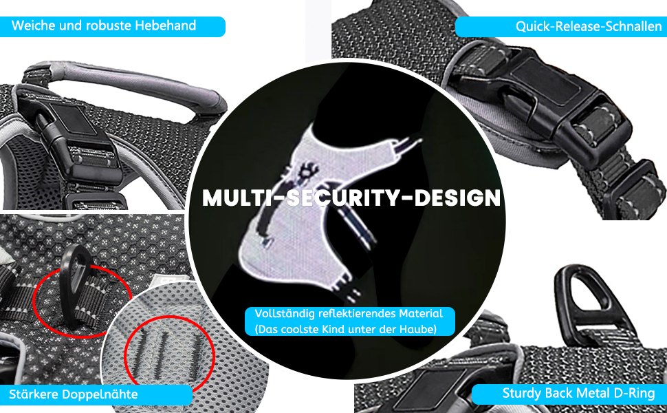 Шлейка для собак BELPRO, багатоцільова, анти-вислизання, світловідбиваюча, регульована, міцна, з ручкою, для великих/активних собак (Чорний, L)