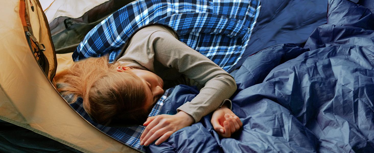 Сплячий мішок XXL для дорослих, 3-4 сезони, фланель, для кемпінгу та зимових пригод, 230x90 см, блакитний