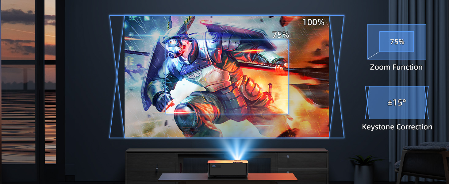 Портативний проєктор DVD Full HD Bluetooth з Wi-Fi, 4K, 20000LM, 1080P, 250 дюймів, для iOS/Android/TV-Stick/PS4/HDMI (Чорний)