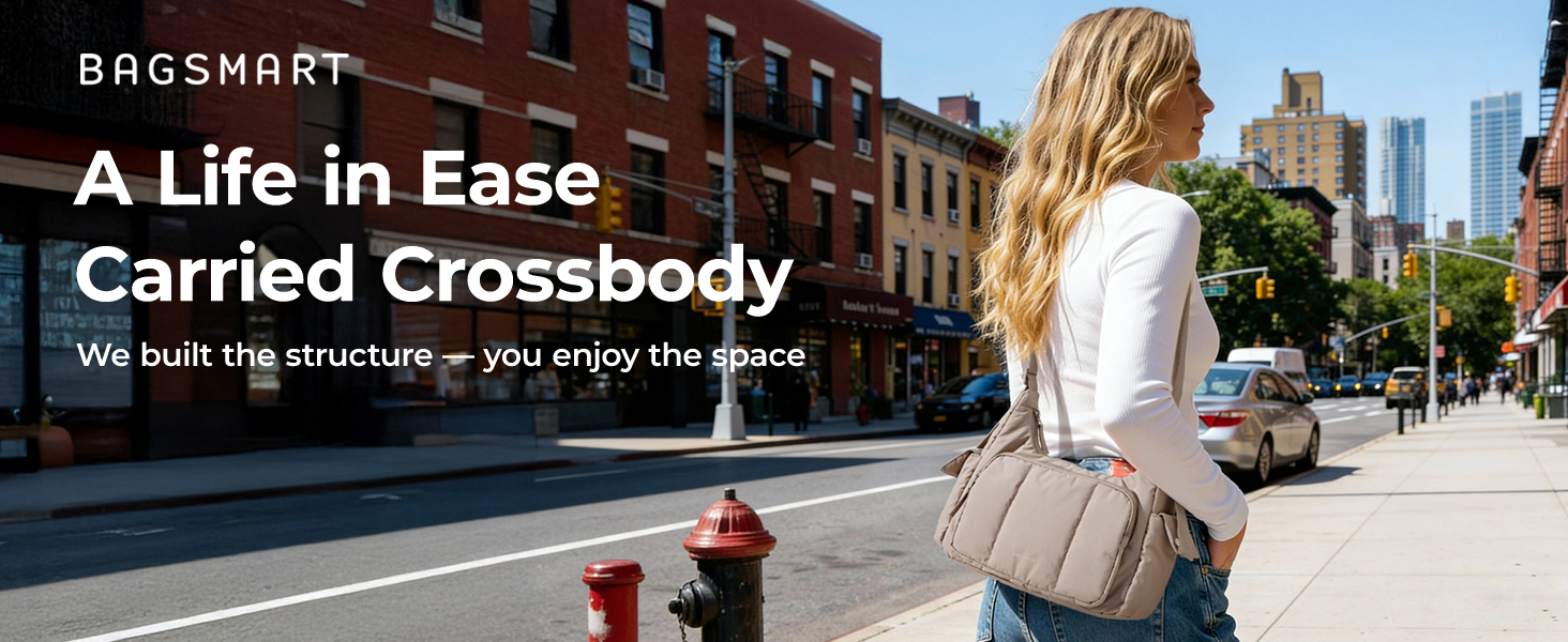Сумка жіноча bagsmart через плече, кросбоді, м'яка пухова, бежева. Робоча сумка з відділеннями для подорожей, школи, університету