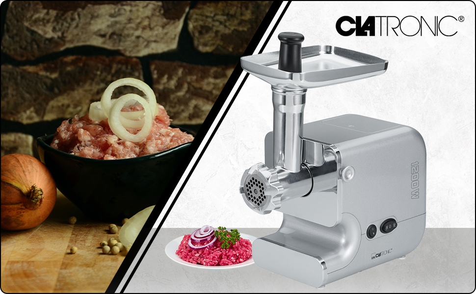 М'ясоподрібнювач Clatronic® Fleischwolf 1000W з насадкою для печива та формочки | 3 металеві диски | Функція зворотного ходу | Наповнювач для ковбаси | Металевий горловина та шнек | FW 3803 (Edelstahl)