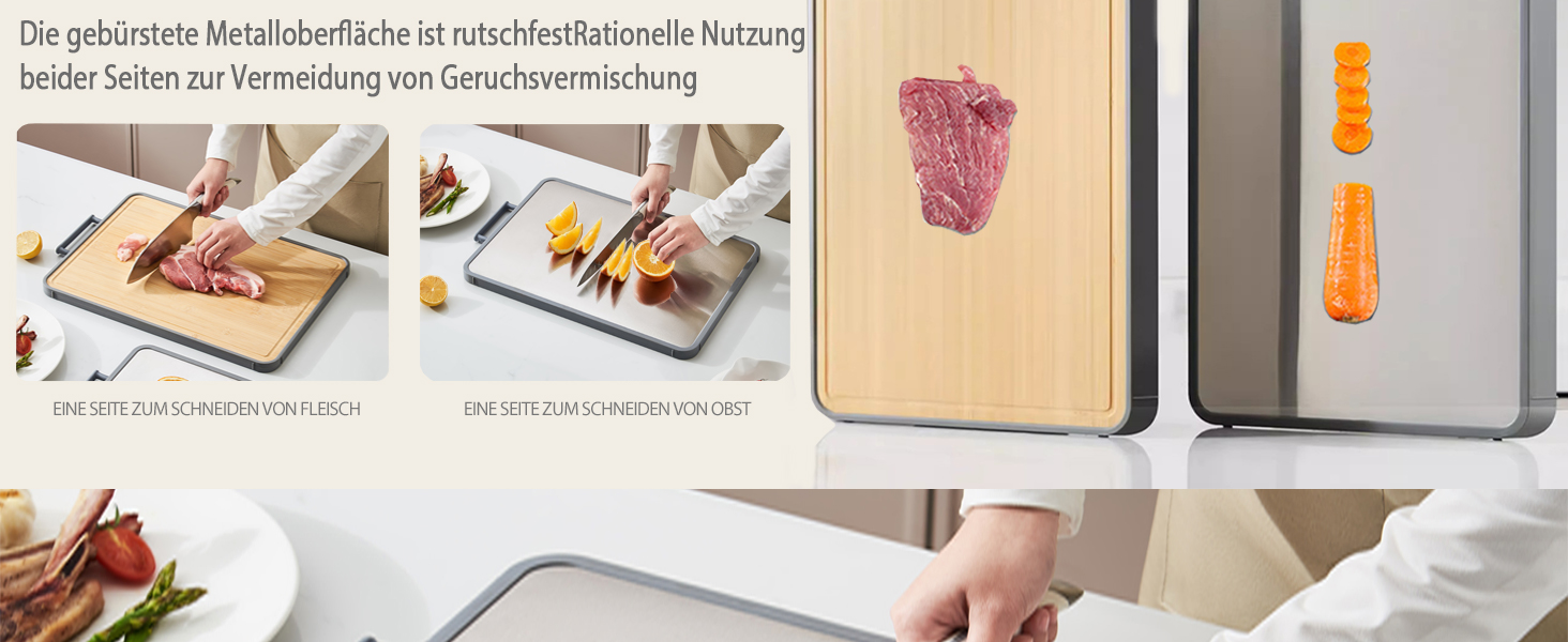 Двостороння бамбукова дошка для нарізання Titan з титаном та бамбуком, для кухні, преміум-якість, антипригарне покриття, довговічна та легка у догляді