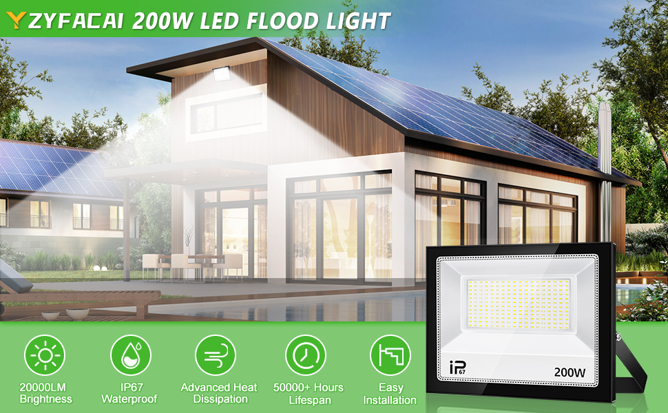 Світлодіодний прожектор YZYFACAI 300W, 30000Лм, 7000K, IP67, для вулиці, двору, гаража, саду